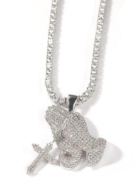 INS潮满钻祈祷之手吊坠欧美复古嘻哈情侣项链Iced Praying Hands