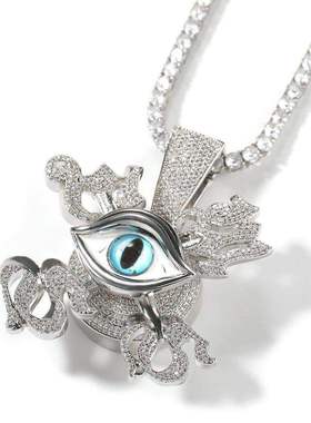 荷鲁斯之眼旋转嘻哈吊坠铜镶锆石百搭潮流mac ova seas联名款项链