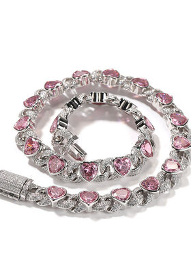 男女粉红色锆石迈阿密混搭项链