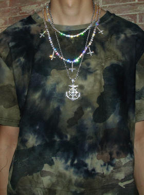 欧美新款嘻哈锆石5mm一排项链十字架挂件个性男士网球链说唱配饰