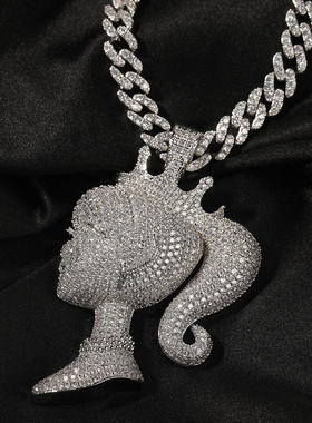 街头ins新款皇冠芭比吊坠铜镶锆石欧美个性小女孩项链情侣潮饰品