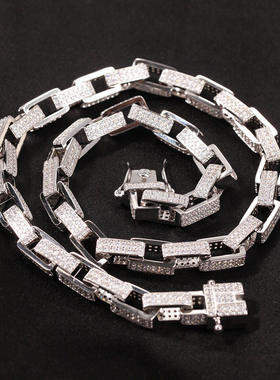 欧美嘻哈四方形盒子链 4/8mm铜镶锆石古巴链潮人锁骨链 情侣手链