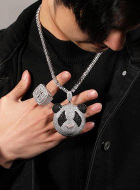 欧美嘻哈熊猫项链卡通挂件情侣吊坠铜镶锆石满钻链子王嘉尔同款