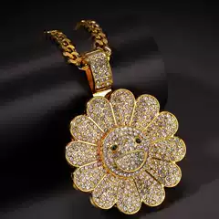 Hip-Hop Rotatable Sunflower Diamond Pendant Necklace Men's New Accessories Takashii Flower Hiphop Jewelry