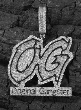 嘻哈铜镶锆石大写OG字母吊坠HipHop元老项坠潮流男女百搭时尚项链
