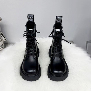 真皮马丁靴女英伦风2025秋季 小个子厚底百搭单靴炸街小短靴女 新款