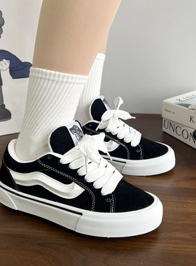 厚底帆布鞋夏季增高黑色鞋子女款 新款休闲男板鞋美式高街情侣鞋