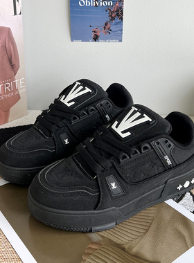 鞋子女鞋百搭板鞋美式高街情侣秋季新款学生增高黑色休闲运动鞋男