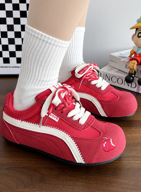 2026新款德训鞋女款红色鞋子女鞋 春季阿甘鞋百搭休闲鞋增高板鞋