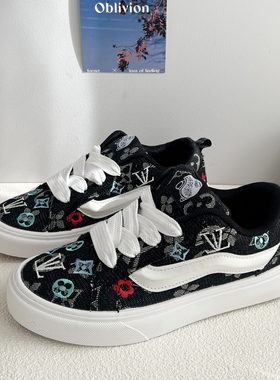 厚底帆布鞋女款黑色鞋子女鞋百搭 夏季透气新款板鞋男情侣休闲鞋