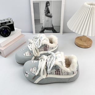 鞋子女鞋冬天新款加绒保暖棉鞋 复古百搭板鞋增高德训鞋女款学生