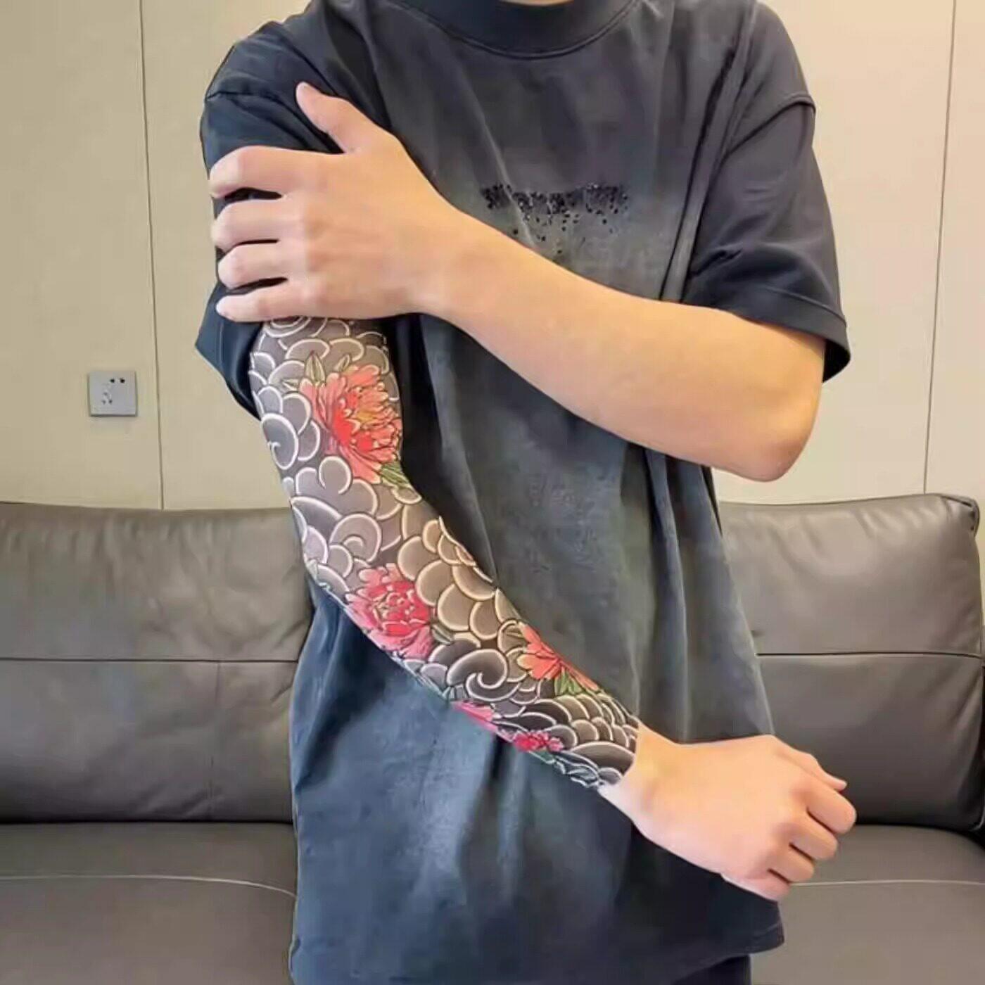 彷真花臂纹身防晒袖套男
