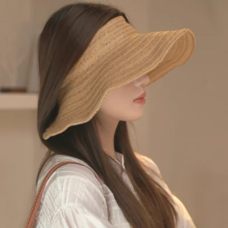 大帽簷可折叠草帽环绕式防晒帽女款夏季全脸遮阳帽不透光出游帽子
