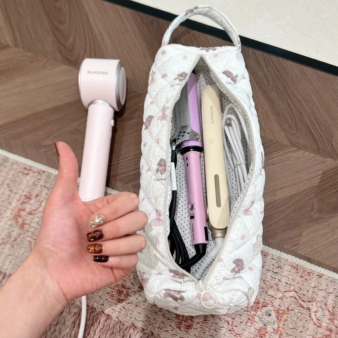 可爱小狗吹风机收纳包旅行拉链卷发棒收纳袋便携出差直板夹收纳包