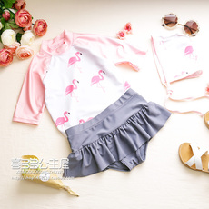 Cô gái chia váy đồ bơi mặc bikini bé Hàn Quốc dài tay áo trẻ em đồ bơi kem chống nắng trẻ em lớn bốn bộ đồ bơi 2 mảnh cho bé gái