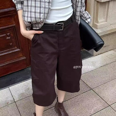 JVVSISTE秋季高腰设计感松紧腰宽松八九分休闲裤女显瘦阔腿裤子女