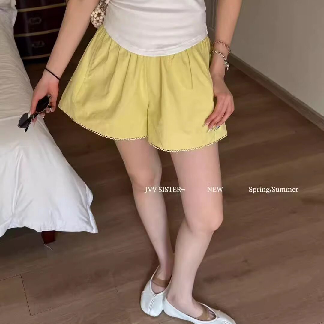 JVVSISTER夏季洋气a字阔腿短裤女高级感松紧腰宽松小个子蓬蓬裤潮