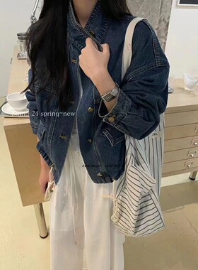 高级感SAINA早春短款洗水复古风休闲感牛仔外套做旧上衣女24上衣