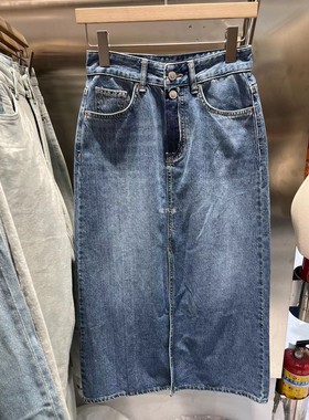 牛仔裙女Kabodo82006秋季款中长款半身裙欧货高腰宽松开叉A字裙