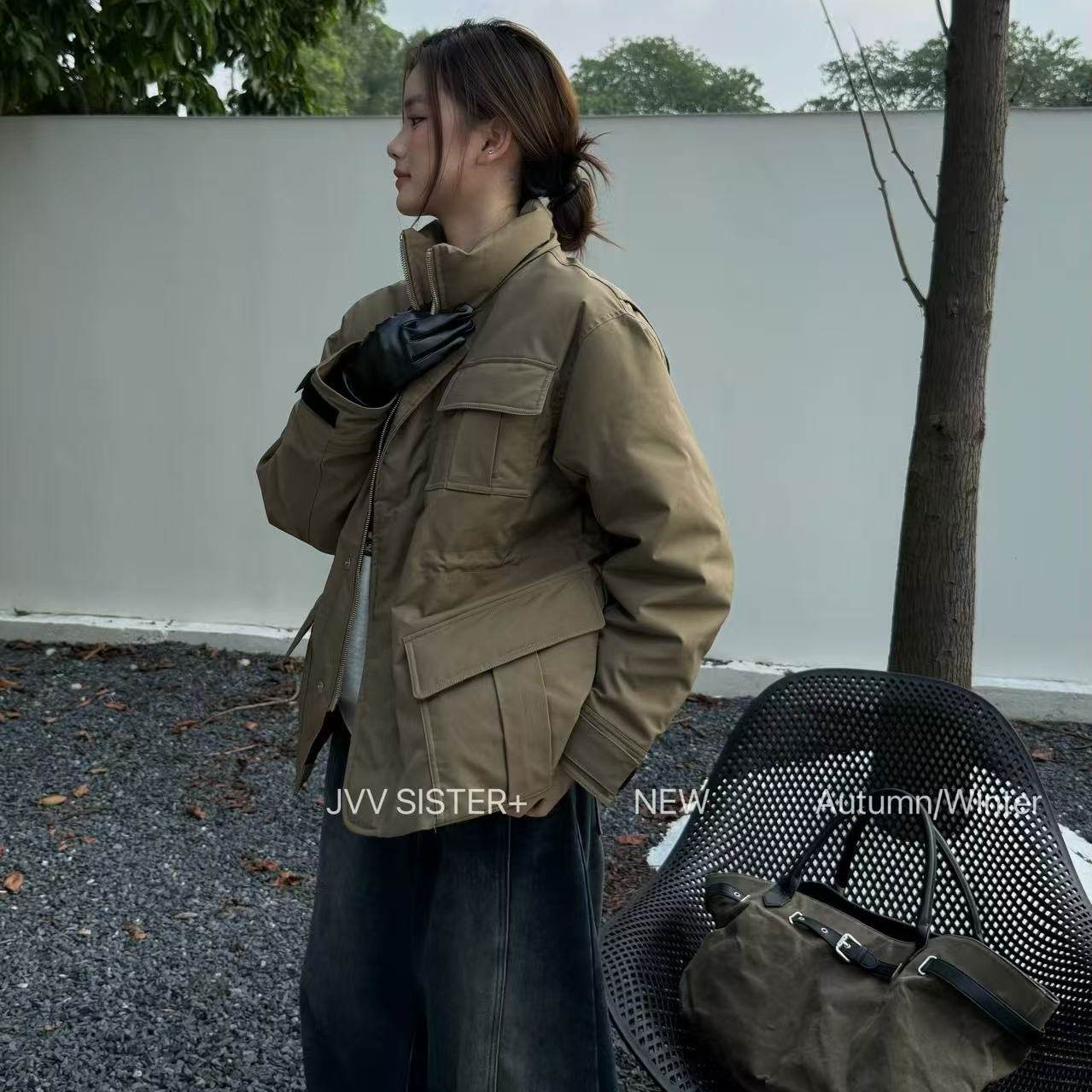 JVV SISTER美式工装风复古白鸭绒飞行员羽绒服女冬宽松加厚外套