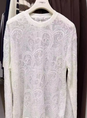 Orange可叠穿蕾丝刺绣提花法式优雅气质内搭圆领上衣冬T恤打底衫