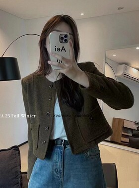 优雅风SAINA法式小香风黑色高级感外套女复古粗花呢气质上衣短款