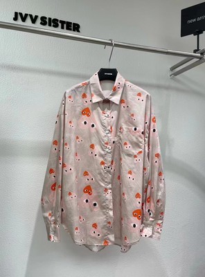 宽松韩版排扣长袖纯棉衬衫