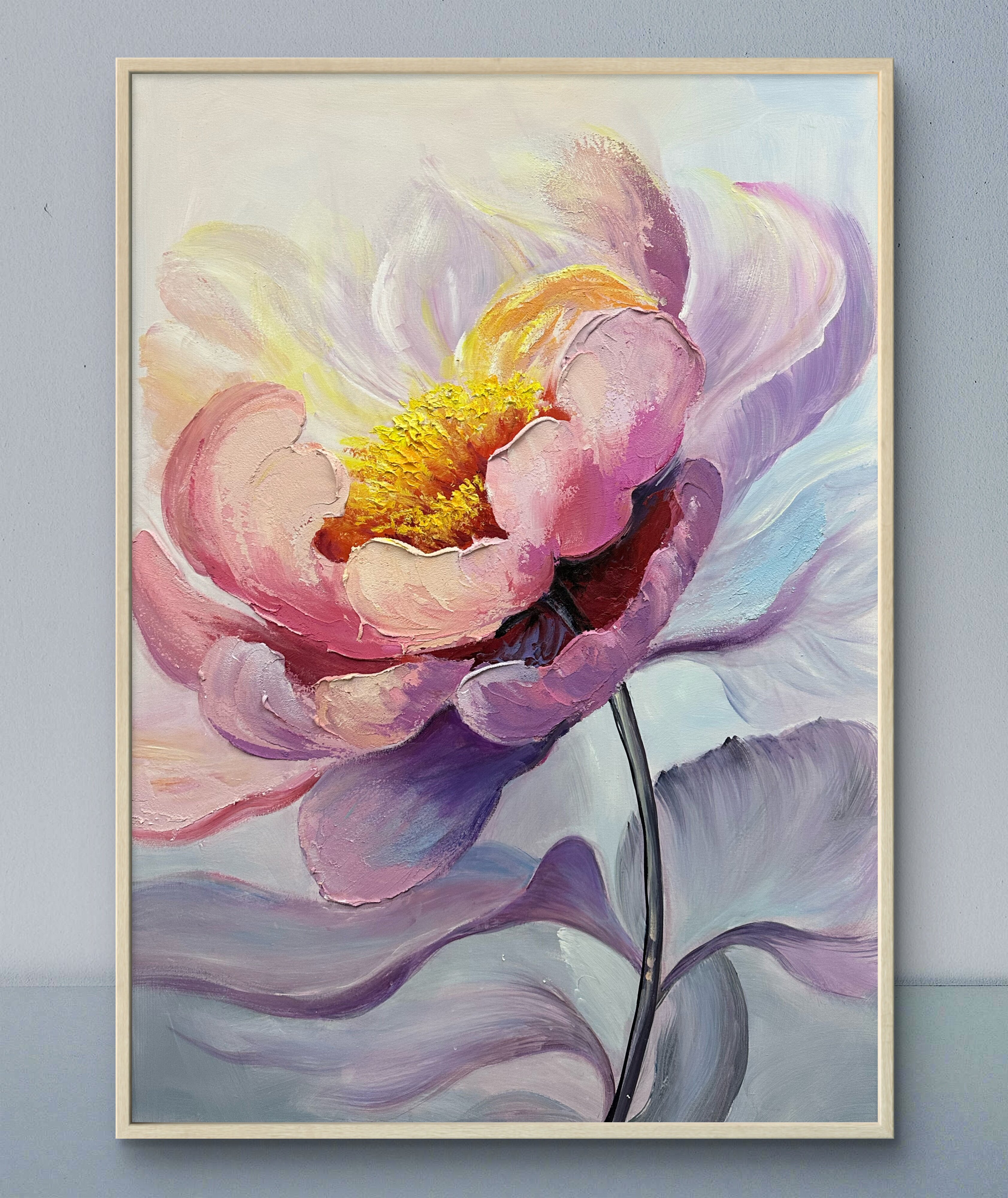 纯手绘油画牡丹花卉餐厅边柜挂画油画