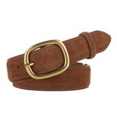 小众复古女士牛皮腰带反绒真皮圆扣百搭牛仔裤 牛皮皮带女 西裤