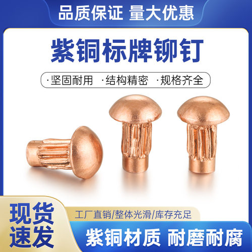 铜螺浩GB827紫铜半圆头标牌实心铆钉2/3/4/5/6/8敲击式柳钉