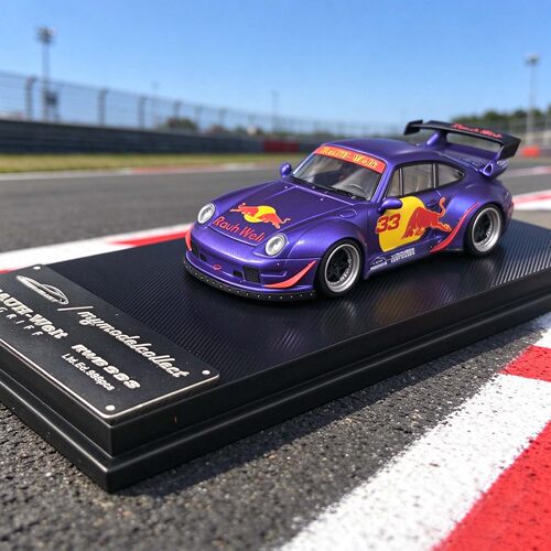 MC  1/64 保时捷RWB993 高翼哑紫红牛涂装 合金汽车模型