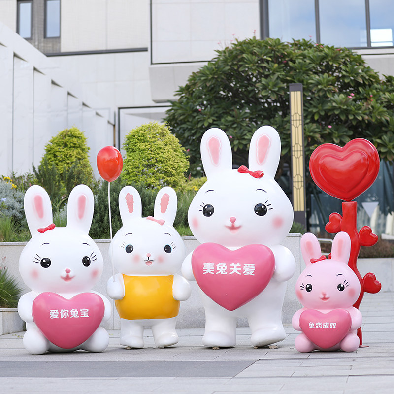 户外卡通玻璃钢兔子雕塑商场景区幼儿园网红兔动物装饰造景大摆件