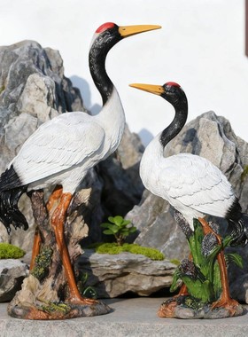环保树脂工艺品仿真小仙鹤摆件水池花园动物鸟类雕塑庭院饰装造景