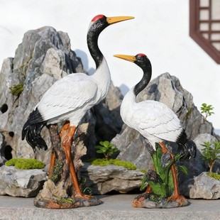 环保树脂工艺品仿真小仙鹤摆件水池花园动物鸟类雕塑庭院饰装造景