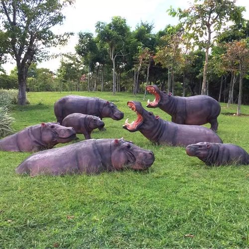 大型户外仿真动物河马玻璃钢雕塑游乐场庭院花园林场景区景观摆件