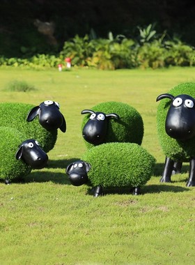 户外庭院玻璃钢植绒羊卡通雕塑