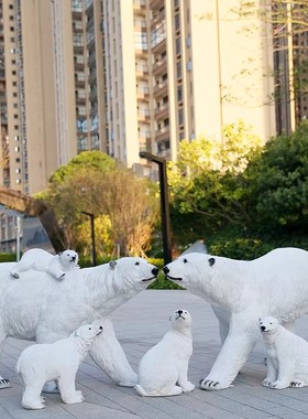 仿真北极熊雕塑玻璃钢大型落地动物企鹅摆件庭院海洋主题园林景观