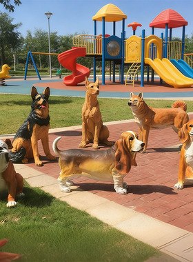 仿真狼狗摆件动物德牧犬斑点金毛玻璃钢雕塑客厅庭院店招财装饰品