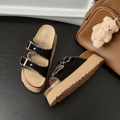 真皮厚底勃肯拖鞋女外穿2025年新款夏季超轻增高沙滩博肯凉拖女