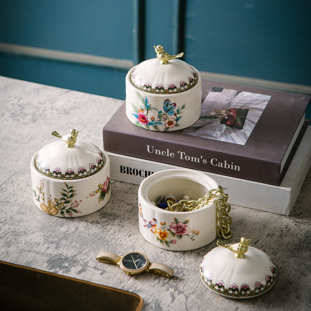 美式高级感陶瓷首饰收纳盒珠宝项链戒指收纳罐欧式创意小众高颜值