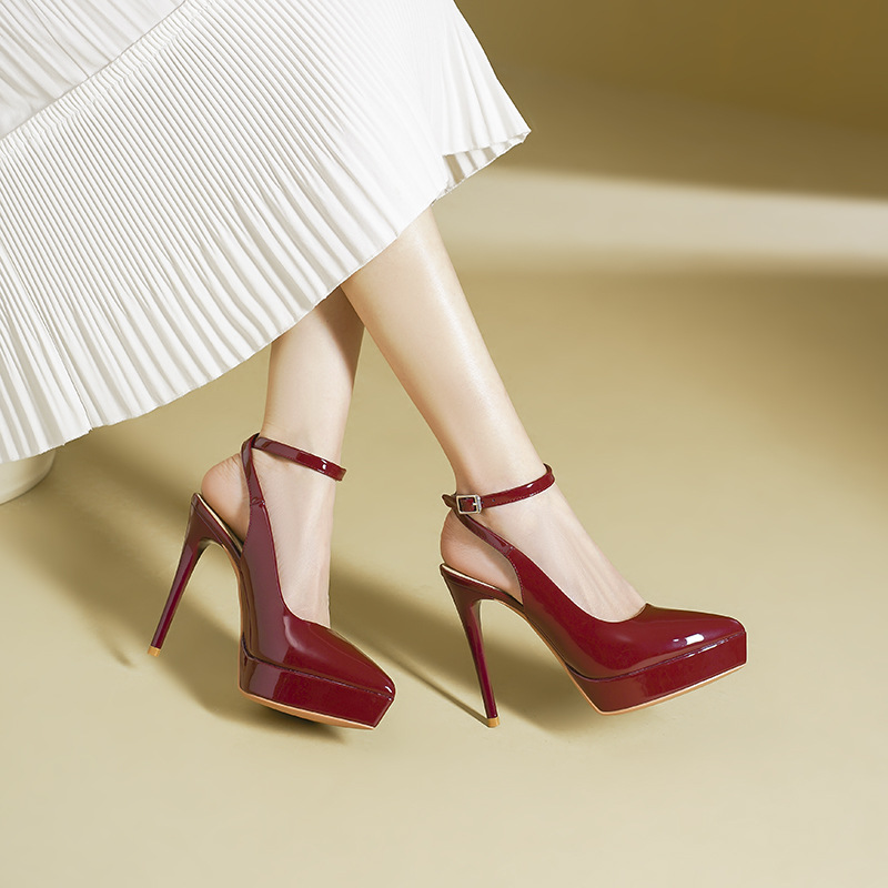 1233-2 性感一字包头后空高跟凉鞋女夏新款尖头细跟防水台高跟鞋