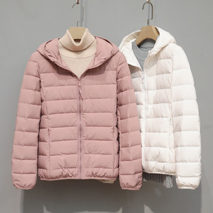 2024新款秋冬无缝轻薄羽绒服女一体短款连帽立领轻便修身薄款