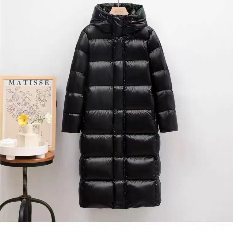 2025年冬季新款黑金鹅绒羽绒服女男加长款过膝加厚外套