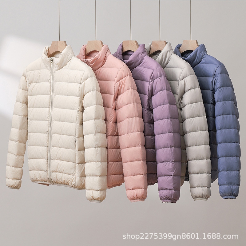2025秋冬新款白鸭绒轻薄款羽绒服女短款立领修身大码轻便外套