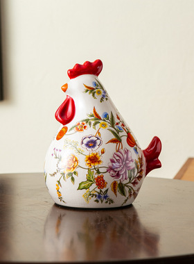 包邮美式复古陶瓷手工彩绘公鸡工艺品客厅玄关电视柜家居陶瓷摆件