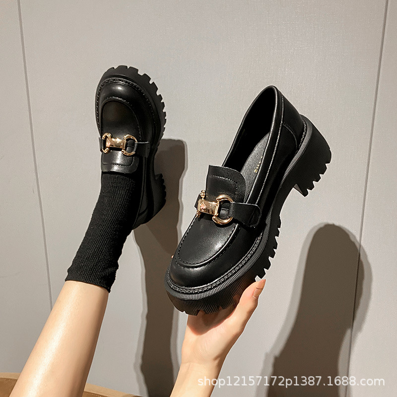 真皮鞋子jk小皮鞋厚底英伦风2022年新款秋季单鞋女百搭黑色