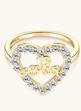 欧美直播网红爱心字母仿莫桑戒指女轻奢ins风食指戒指环饰品批发