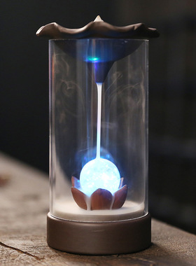 跨境供应 紫砂倒流香炉莲花防风罩LED灯 香薰炉家居饰品摆件原创