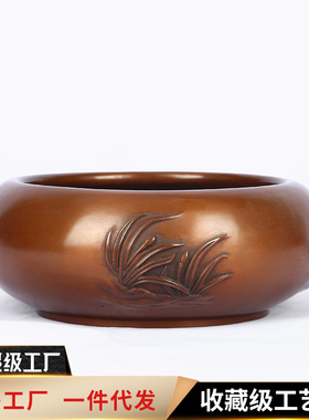 铜欣祥紫铜梅兰竹菊水盂聚宝盆办公室家居摆件商务礼品