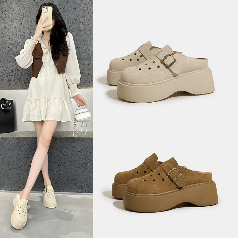 7cm百搭轻便洞洞鞋女2025夏季新款厚底勃肯鞋可外穿包头拖鞋
